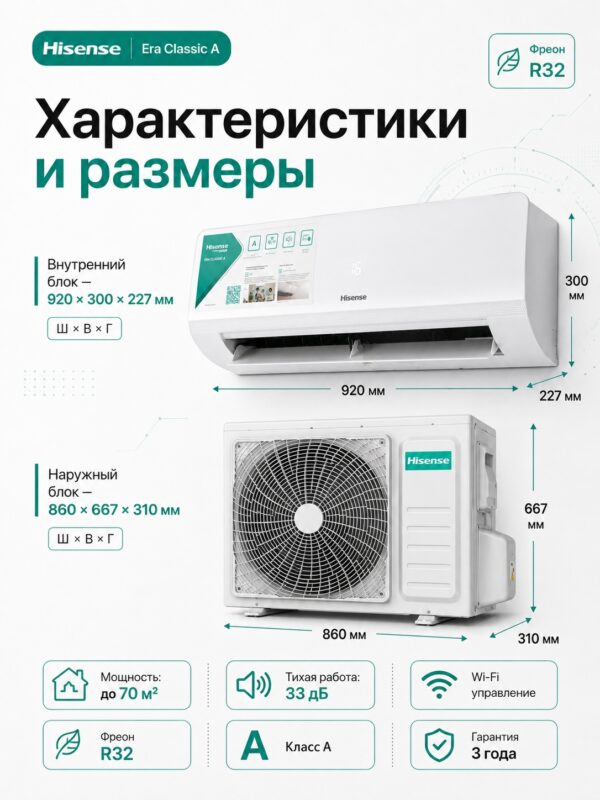Сплит-система Hisense ERA Classic A AS-24HW4RBSKC00 до 70 м²