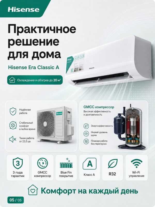 Сплит-система Hisense ERA Classic A AS-07HW4RLRKC00A до 24 м²