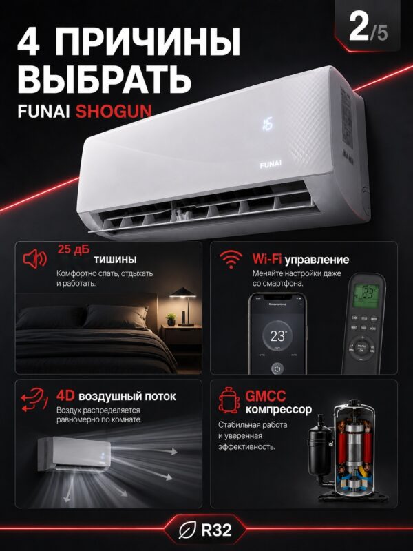 Сплит-система Funai SHOGUN RAC-SG75HP.D05 до 70 м²