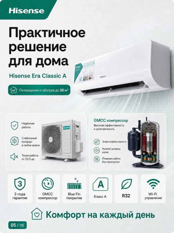 Сплит-система Hisense ERA Classic A AS-12HW4RLRKC01A до 34,5 м²