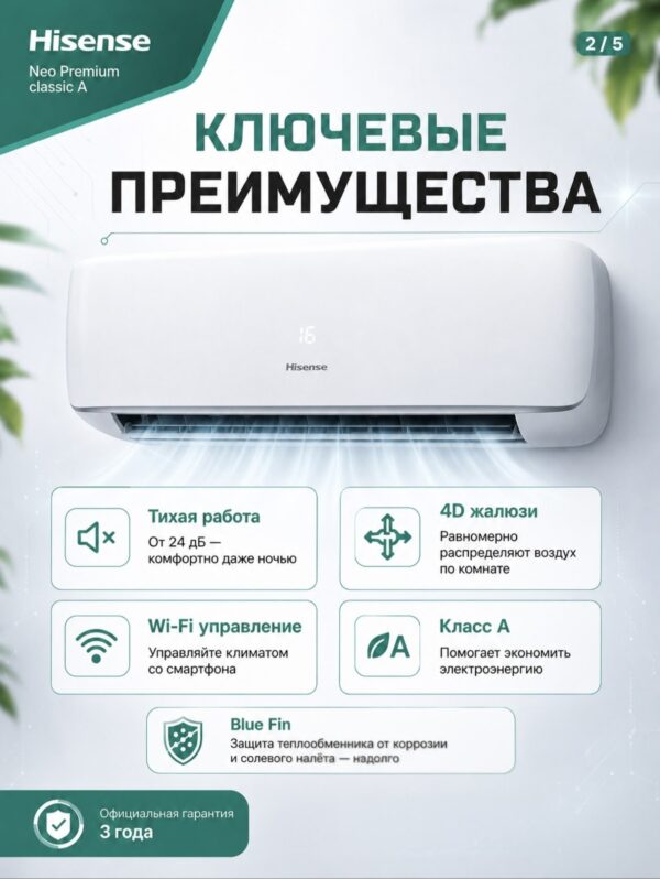 Сплит-система Hisense NEO Premium Classic A Wi‑Fi AS-07HW4SYDTG035 до 21 м²