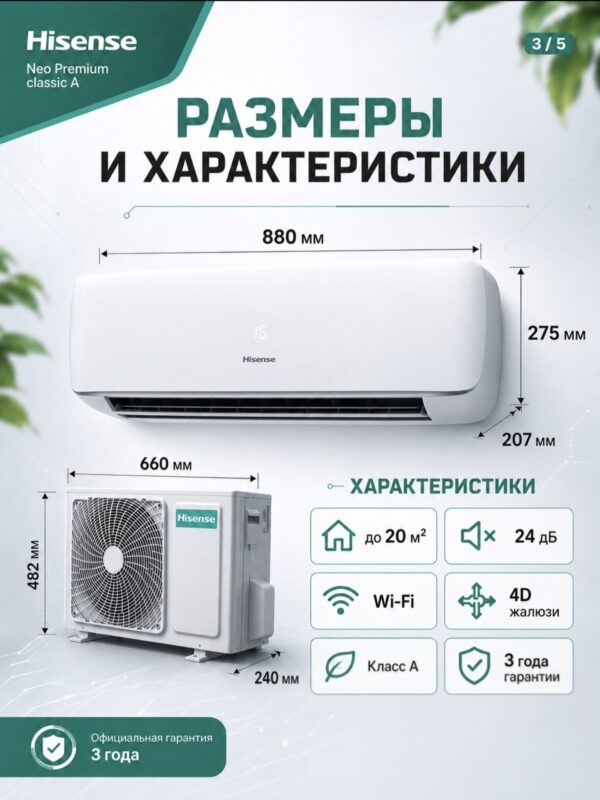 Сплит-система Hisense NEO Premium Classic A Wi‑Fi AS-07HW4SYDTG035 до 21 м²
