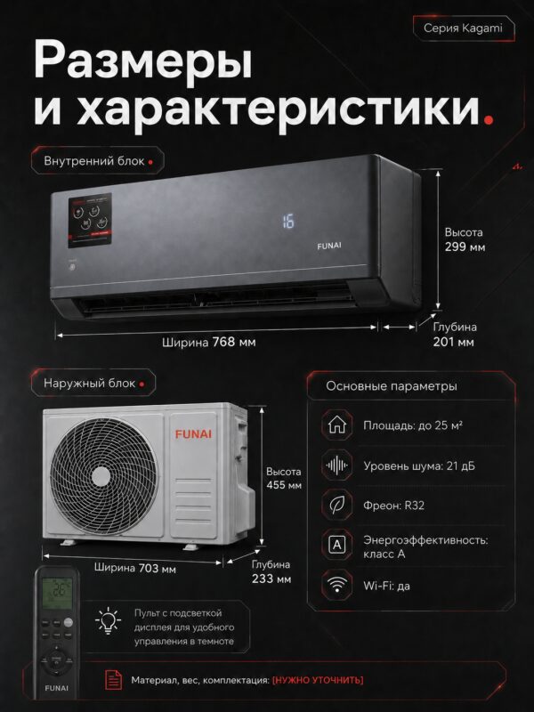 Сплит-система Funai KAGAMI RAC-KM25HP.D01 до 25 м²