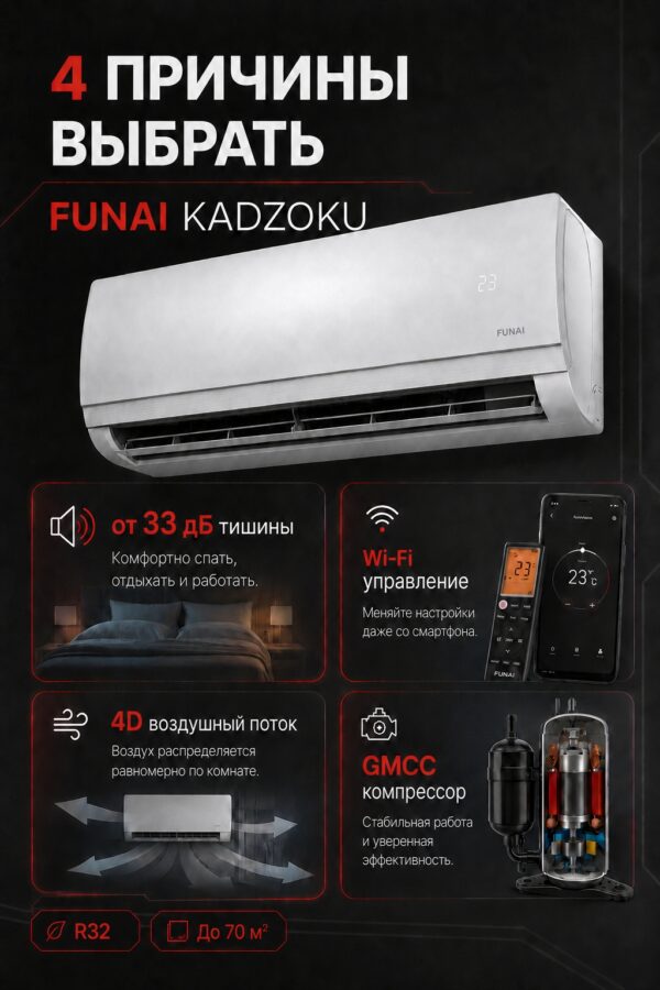 Сплит-система Funai KADZOKU RAC-KD75HP.D02 до 70 м²