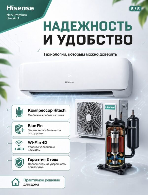 Сплит-система Hisense NEO Premium Classic A Wi‑Fi AS-07HW4SYDTG035 до 21 м²