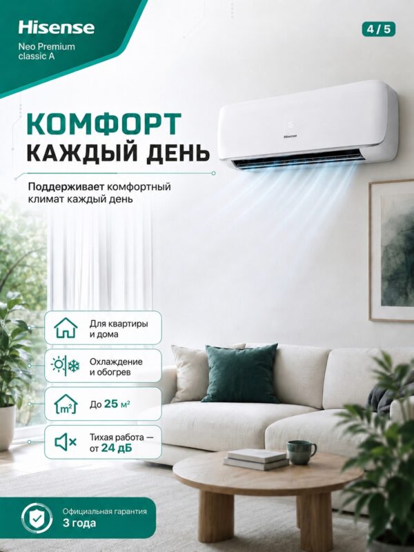 Сплит-система Hisense NEO Premium Classic A Wi‑Fi AS-10HW4SYDTG5 до 27 м²