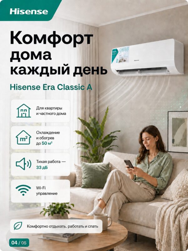Сплит-система Hisense ERA Classic A AS-18HW4RMSKC00 до 55 м²